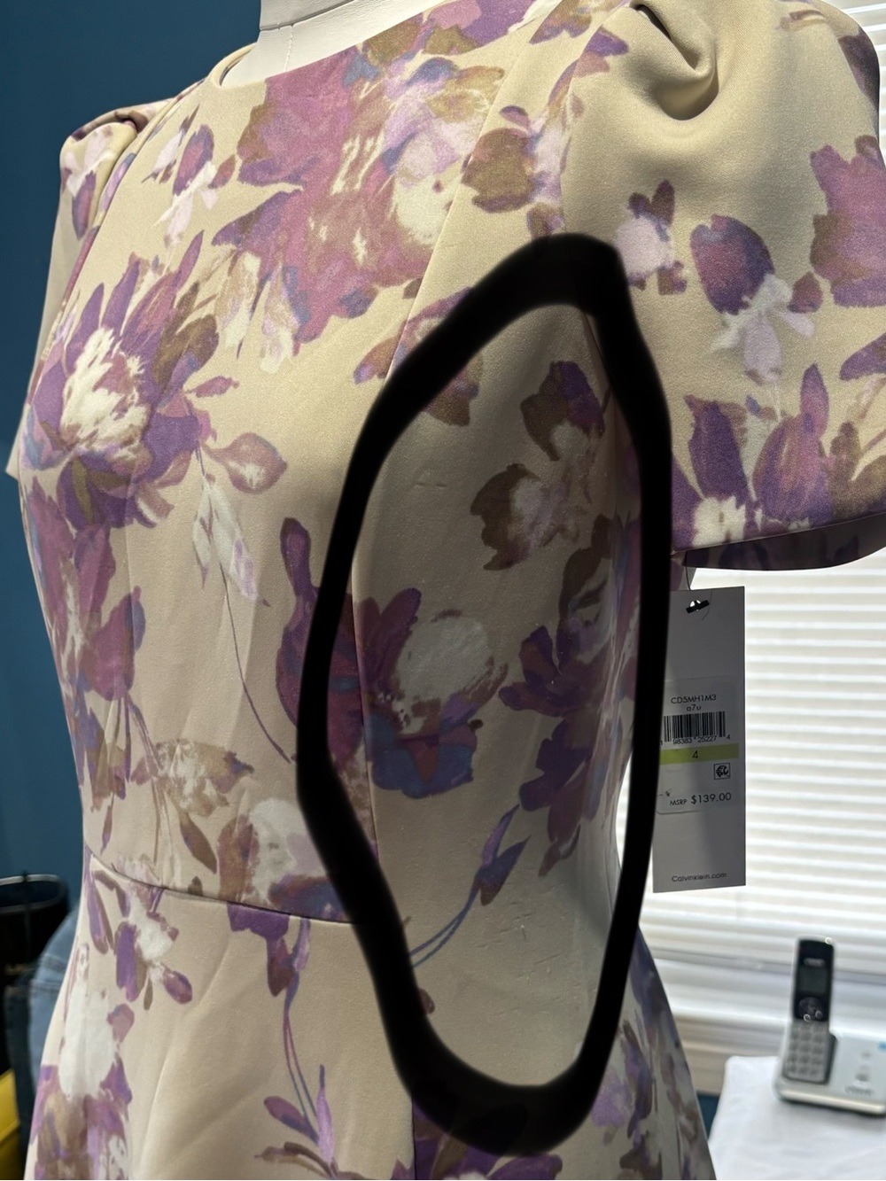 Calvin Klein Lavender Floral Midi Dress in Cream - Picture 10 of 10